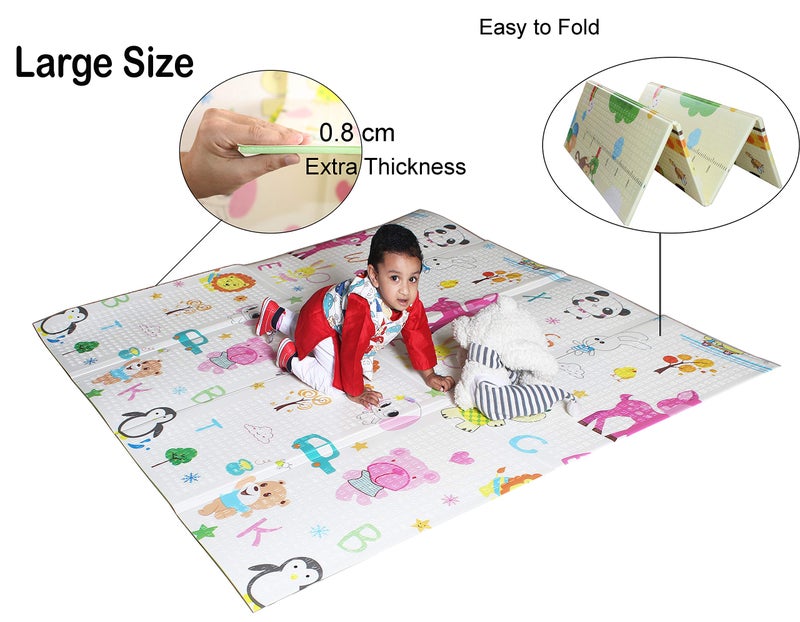 Vic Kid Baby Play Mat/Foldable Crawling Mat/Large Size/Thick Foam/Double Sides Multi-Purpose Water Proof (5.15x5.8Ft,0.8cm Thickness) (Side A-Letter & Animals + Side B-Giraffe & Monkey)… - Image 2