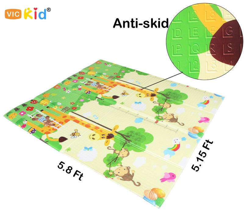 Vic Kid Baby Play Mat/Foldable Crawling Mat/Large Size/Thick Foam/Double Sides Multi-Purpose Water Proof (5.15x5.8Ft,0.8cm Thickness) (Side A-Letter & Animals + Side B-Giraffe & Monkey)… - Image 3