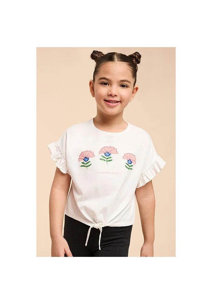 أر أند بي Embellished Top with Crew Neck and Flutter Sleeves