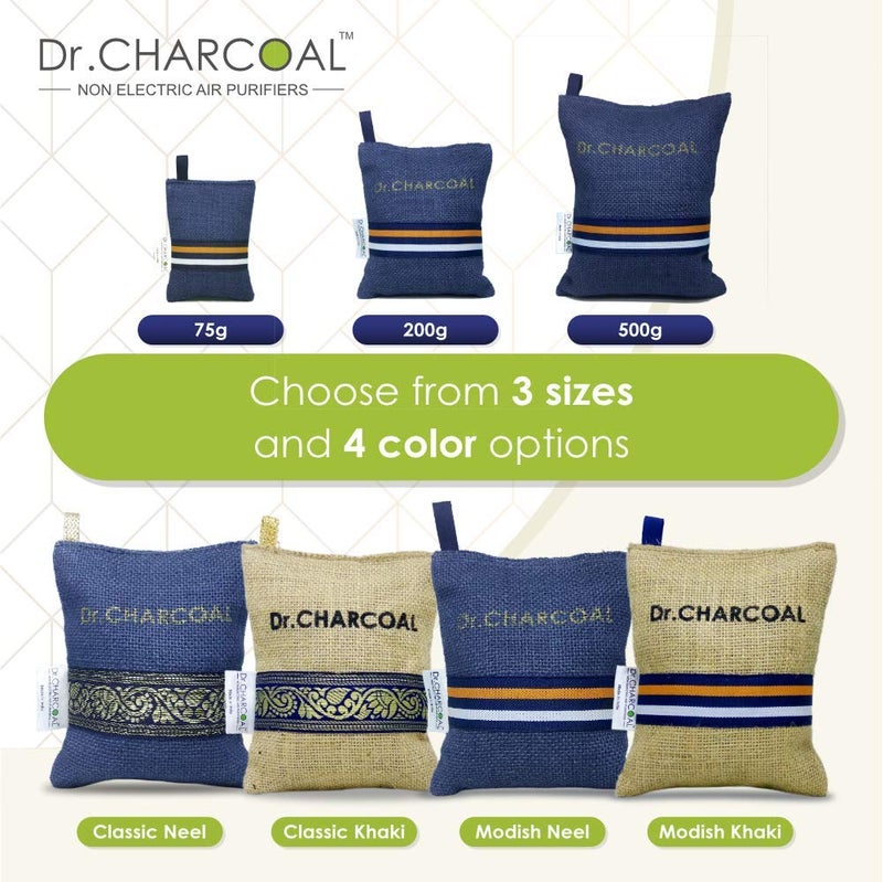 Dr. CHARCOAL Dr CHARCOAL Moisture Absorber Dehumidifier Activated Charcoal Bags for Wardrobe Shoe Rack and Fridge Prevents Mould Fungus Removes Bad Smell Lasts 1 year 75g Modish Neel  - Image 5