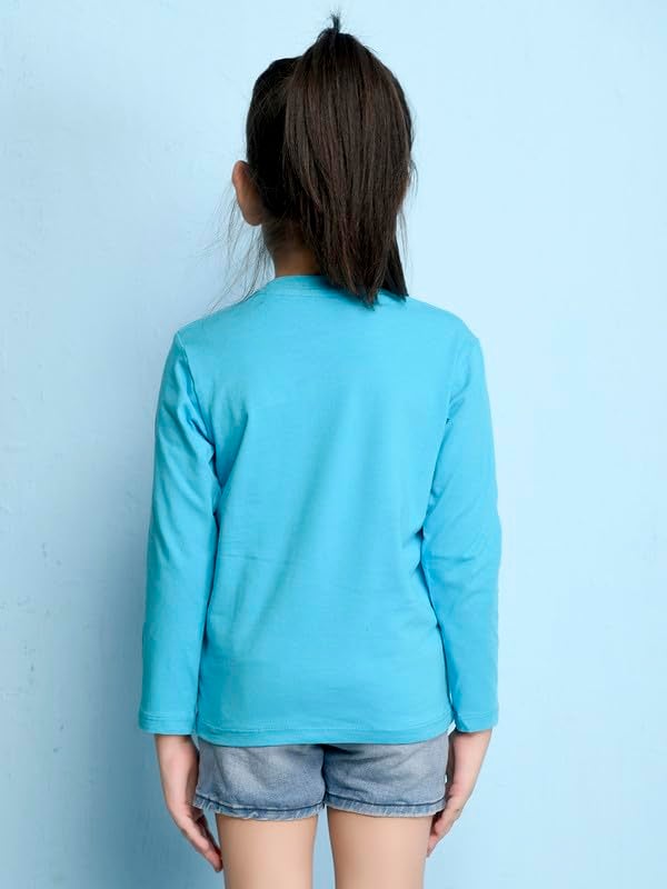 Nusyl Girls Full Sleeves Solid T-Shirt for Kids | Soft Cotton Blend | Comfortable Regular Fit | Casual 2-16 Years | Sky Blue - Image 2