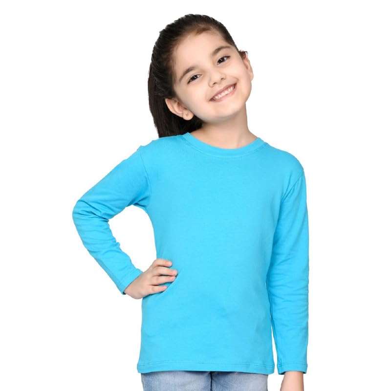 Nusyl Girls Full Sleeves Solid T-Shirt for Kids | Soft Cotton Blend | Comfortable Regular Fit | Casual 2-16 Years | Sky Blue - Image 1