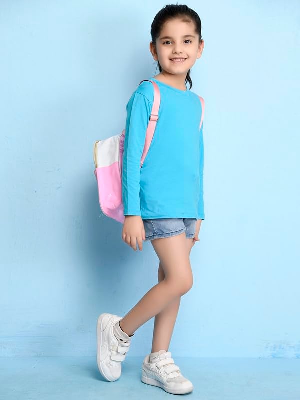 Nusyl Girls Full Sleeves Solid T-Shirt for Kids | Soft Cotton Blend | Comfortable Regular Fit | Casual 2-16 Years | Sky Blue - Image 3