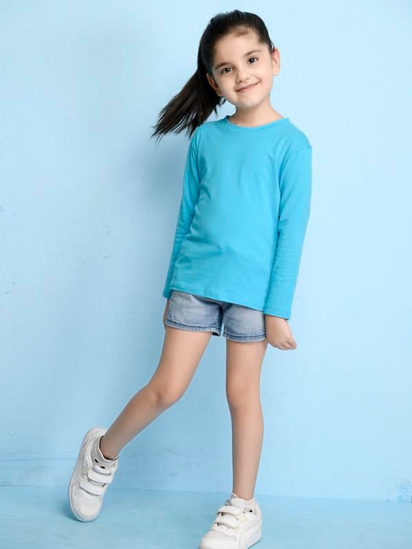 Nusyl Girls Full Sleeves Solid T-Shirt for Kids | Soft Cotton Blend | Comfortable Regular Fit | Casual 2-16 Years | Sky Blue - Image 5