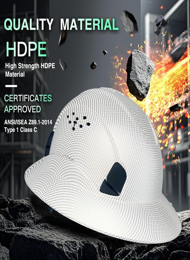 SAFEBUILDER Full Brim Hard Hats Construction Hardhats Safety Helmet Vented Adjustable Lightweight Sunshade Work Caps Industrial Head Protection ANSI Approved (WB-1-N-Matte CG White) - Image 2