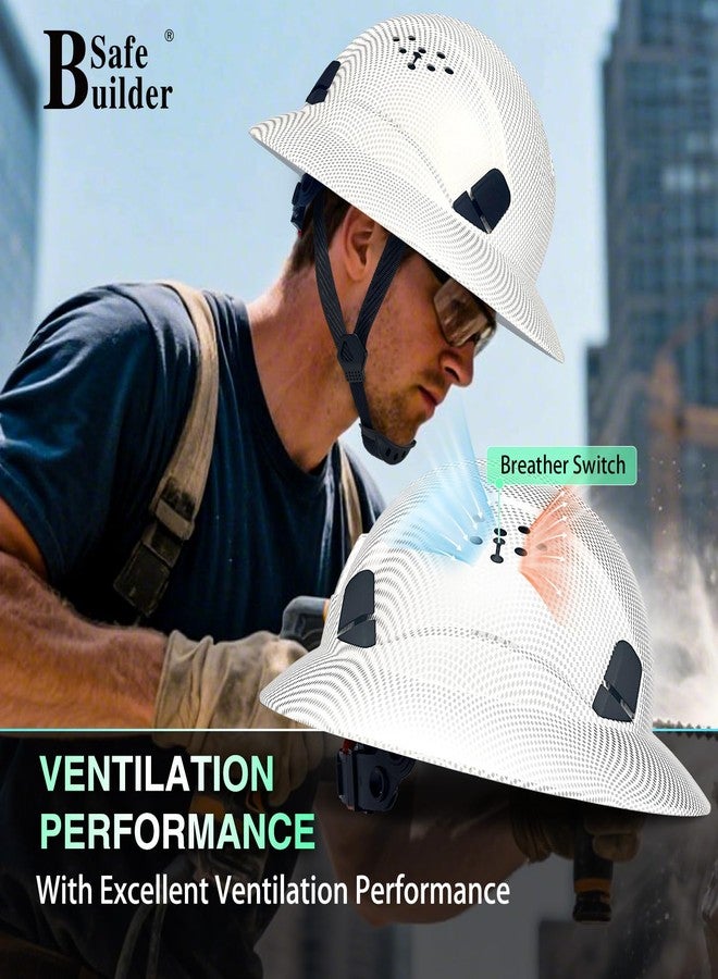 SAFEBUILDER Full Brim Hard Hats Construction Hardhats Safety Helmet Vented Adjustable Lightweight Sunshade Work Caps Industrial Head Protection ANSI Approved (WB-1-N-Matte CG White) - Image 3