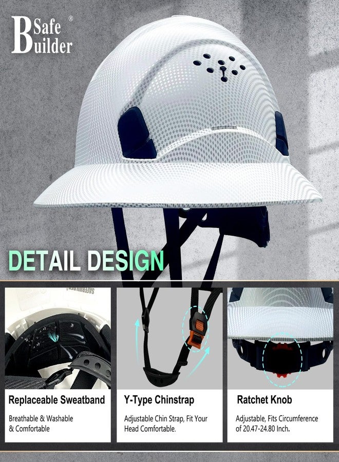 SAFEBUILDER Full Brim Hard Hats Construction Hardhats Safety Helmet Vented Adjustable Lightweight Sunshade Work Caps Industrial Head Protection ANSI Approved (WB-1-N-Matte CG White) - Image 5