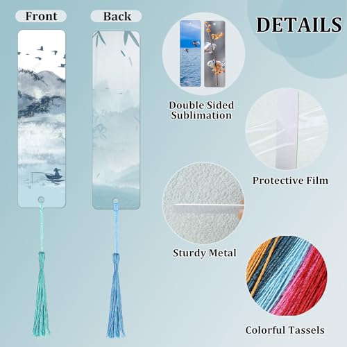 AceSubli 50 Pcs Metal Sublimation Bookmarks Double Sided, 6"x1.5" Sublimation Bookmark Blank Bulk Aluminum Sublimation Blanks DIY Bookmarks with Hole and Colorful Tassels for Crafts Gift 0.45mm Thick - Image 3