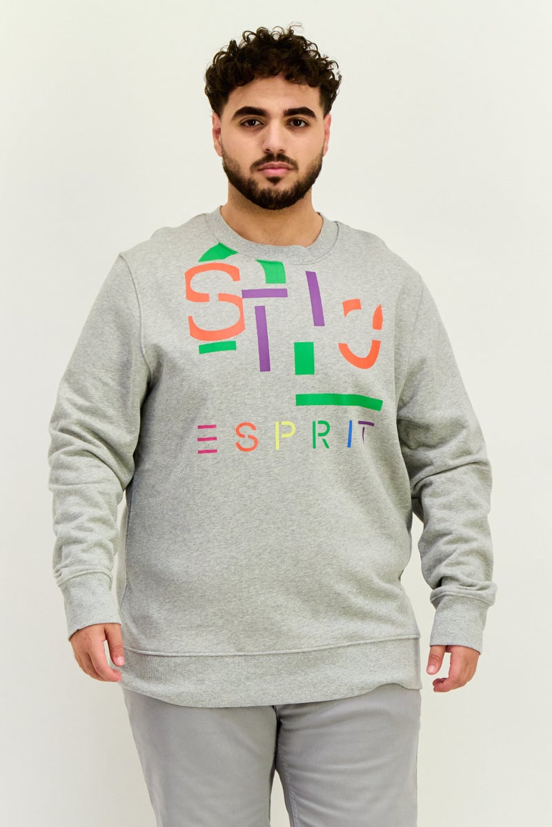 ESPRIT Men Crew Neck Long Sleeves Brand Logo Sweatshirt, Grey - Image 1