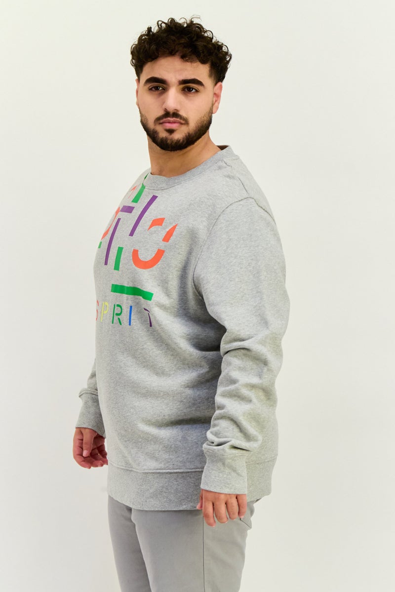 ESPRIT Men Crew Neck Long Sleeves Brand Logo Sweatshirt, Grey - Image 4