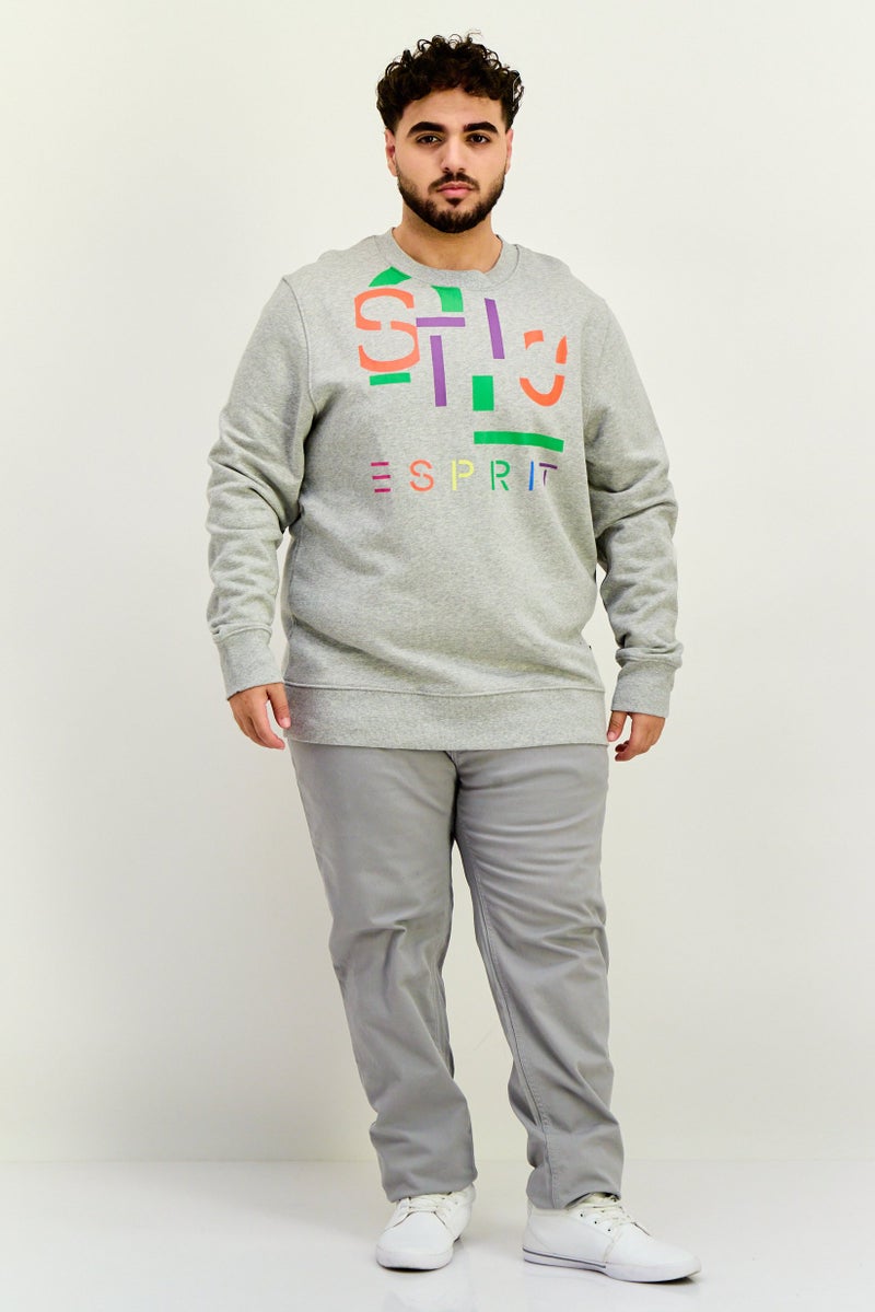 ESPRIT Men Crew Neck Long Sleeves Brand Logo Sweatshirt, Grey - Image 2