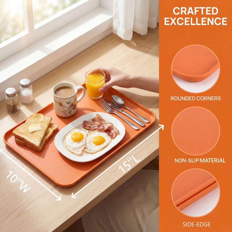 Lyellfe 8 Pack Fast Food Serving Tray, 15 by 10-Inch Wheat Straw Cafeteria Tray, Colorful Restaurant Serving Trays, Rectangular Serving Platter for Party, Home, School, Restaurant - Image 2