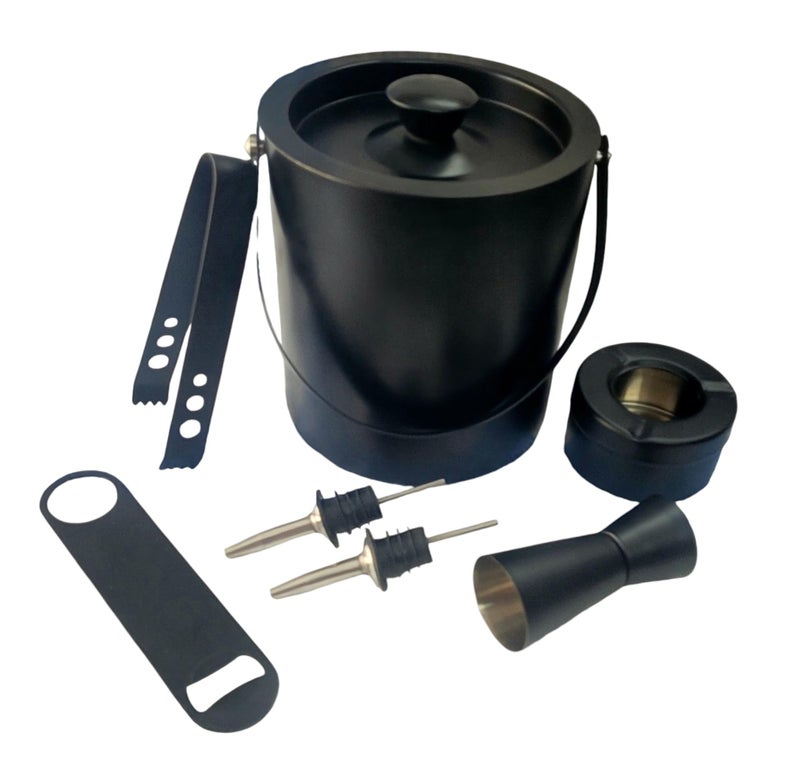 Proniks Barware Set with Ice Bucket (1.5L), Ice Tongs, Bottle Opener, Peg Measure, 2 Porar and Ashtray for Home,Bars and Parties in Black Color - Image 1