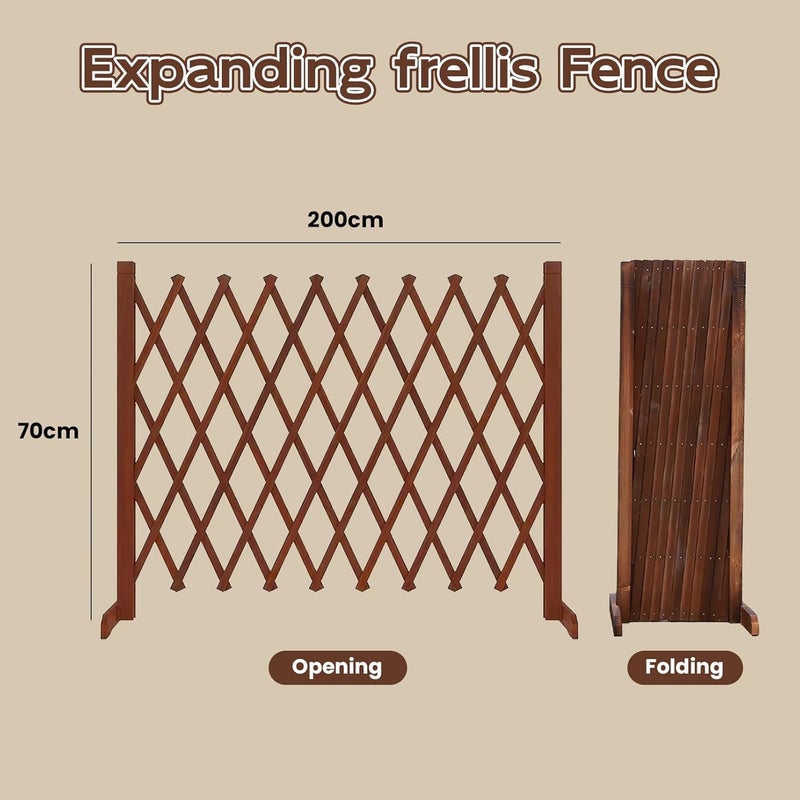 ROUNY Wooden Garden Fence Trellis Fence Expandable Wooden Trellis Screen | 200cm x 70cm Garden Divider Fence Room Partition (Brown) (70 * 200 cm) - Image 2