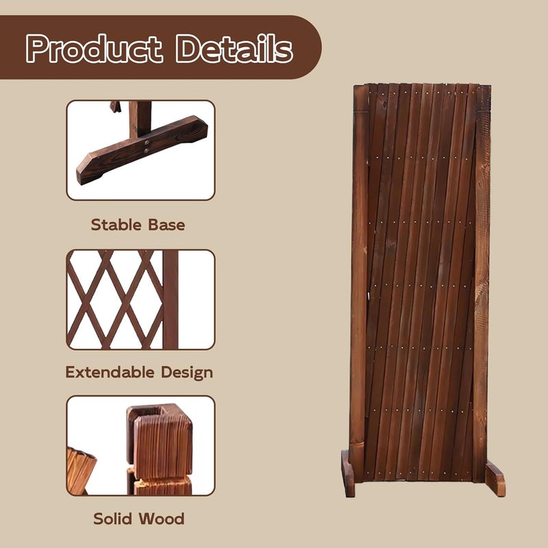 ROUNY Wooden Garden Fence Trellis Fence Expandable Wooden Trellis Screen | 200cm x 70cm Garden Divider Fence Room Partition (Brown) (70 * 200 cm) - Image 3