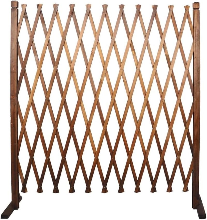 ROUNY Wooden Garden Fence Trellis Fence Expandable Wooden Trellis Screen | 200cm x 70cm Garden Divider Fence Room Partition (Brown) (70 * 200 cm) - Image 1