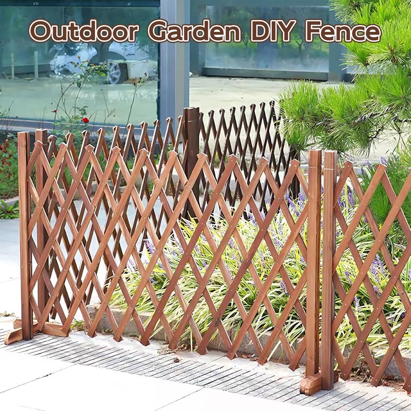 ROUNY Wooden Garden Fence Trellis Fence Expandable Wooden Trellis Screen | 200cm x 70cm Garden Divider Fence Room Partition (Brown) (70 * 200 cm) - Image 5