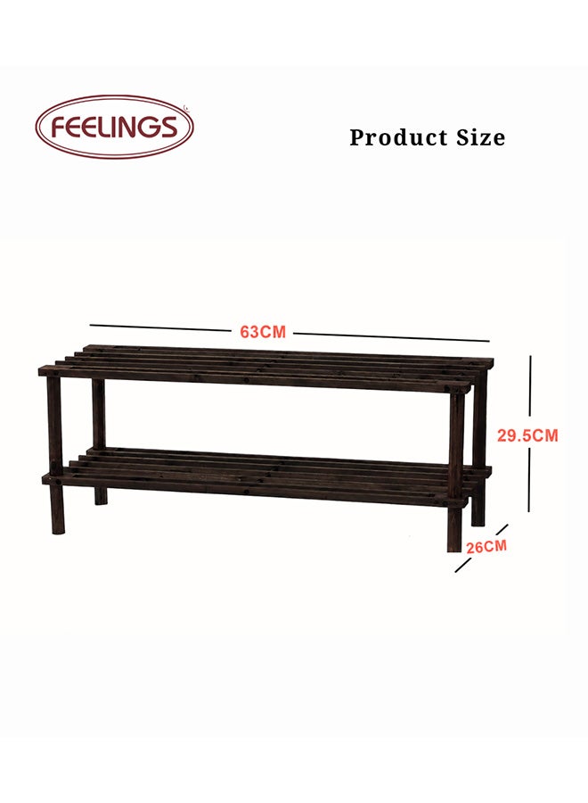Feelings Wooden Shoe Rack 2 Tier 63Cm Brown - Image 2