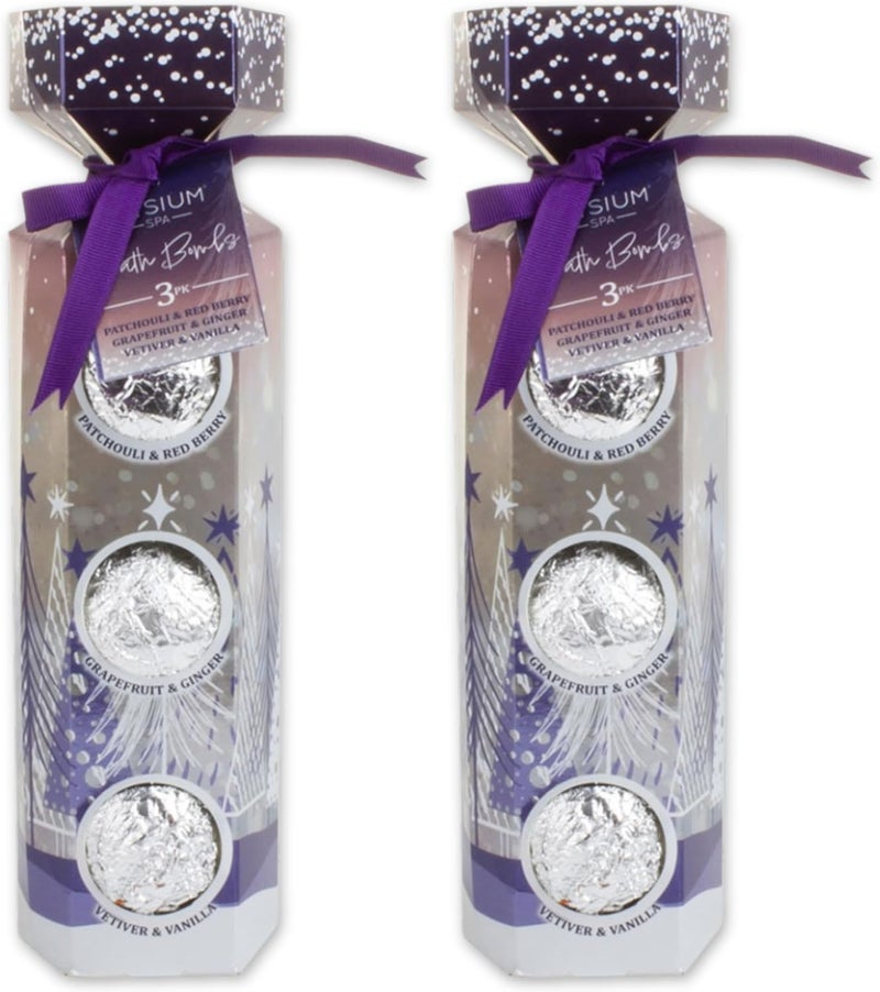 SGM 2pcs Spa Christmas Cracker Bath Bomb Set 3 Pack with Grapefruit Ginger Patchouli Red Berry Vetiver Vanilla Scented Bath Bombs for Relaxing Soaks Perfect Stocking Filler Gift ELY1207