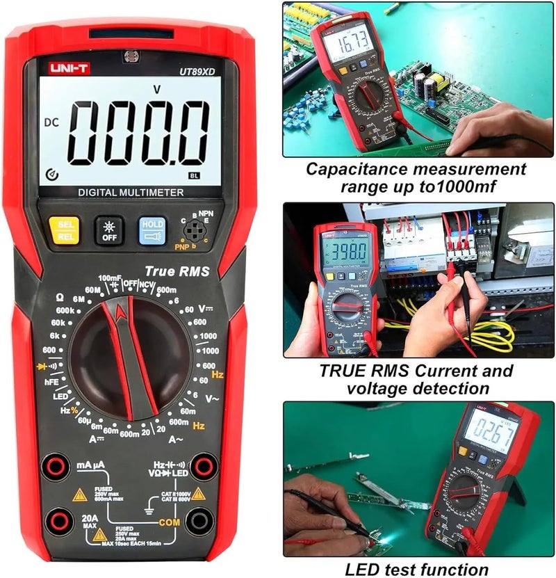 UNI-T UT89XD Professional Digital Multimeter - True RMS NCV 20A AC/DC Voltmeter, Capacitance & Resistance Tester - Image 5