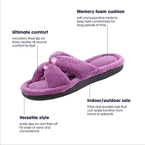 Isotoner نعال إيزوتونر النسائية الداخلية/الخارجية القابلة للانزلاق من ميكروتيري مع راحة الساتان والرغوة الذاكرة، الأشعة فوق البنفسجية، 7.5-8 أمريكي - Image 5
