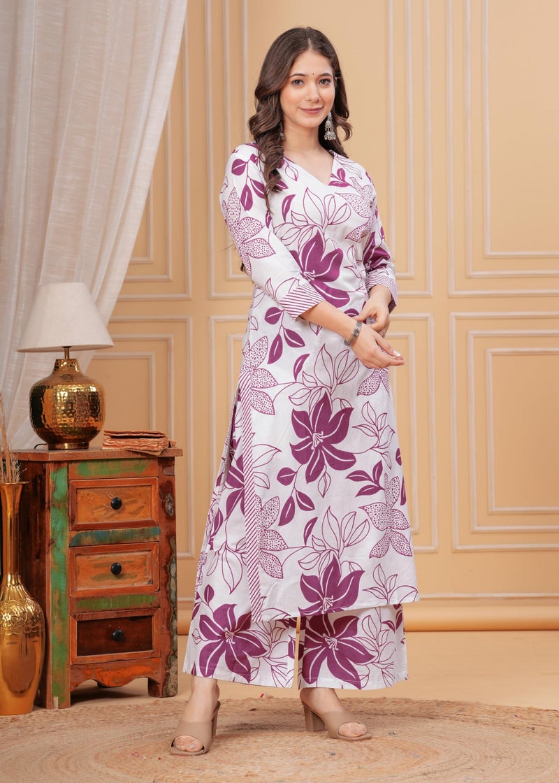 MEERA FAB Women's Rayon Straight Printed Kurta with Pant Pink - Image 3