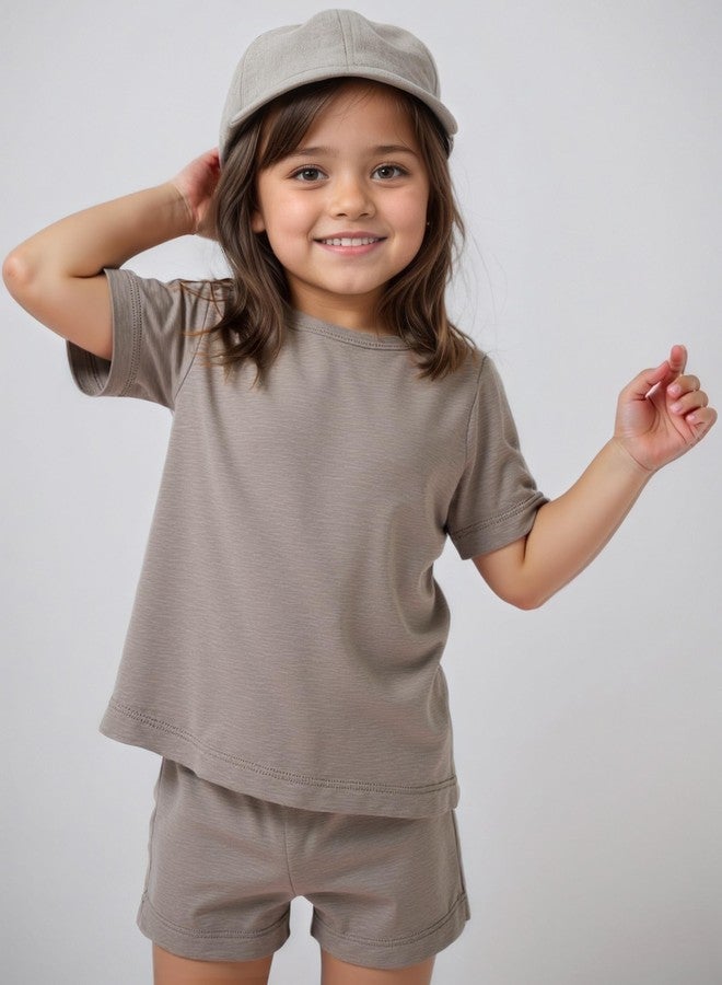 Aablexema Baby Short Summer Pajamas - Toddler Cool Jammies Pjs Rayon from Bamboo,2pcs Kids Sleepwear Set for Boys Girls(Dark Grey,4y) - Image 2