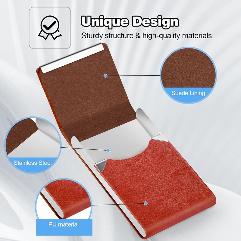 DMFLY Business Card Holder for Women or Men, Business Card Case with PU Leather and Stainless Steel, Slim Metal Case with Magnetic Closure for Business Meeting Use - Image 4