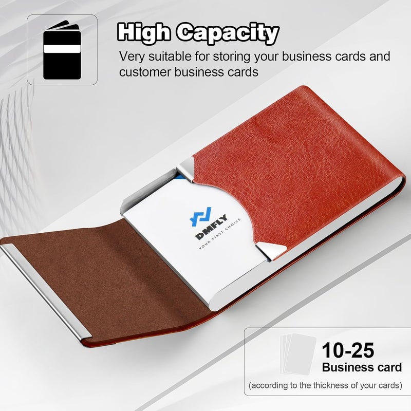 DMFLY Business Card Holder for Women or Men, Business Card Case with PU Leather and Stainless Steel, Slim Metal Case with Magnetic Closure for Business Meeting Use - Image 2
