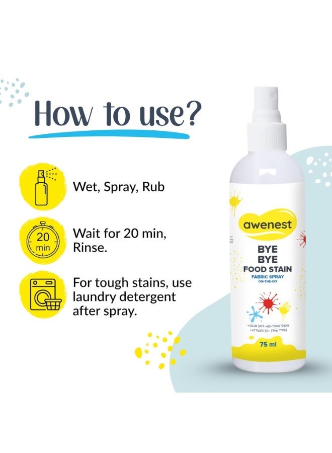 awenest Bye Bye Stain - Instant Stain Remover Fabric Spray | Toxin-free | 50+ Stains | Easy to Carry | Plant-based | Pack of 2 ( 2 *75 ml) - Image 2