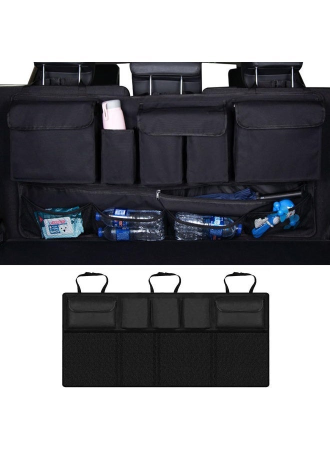 ECVV Car Trunk Back Seat Organizers, Backseat Storage Hanging Bag, Foldable Tidy Rear Seat Net for Groceries with Multi Pockets Net Mesh Pouches Adjustable Buckle Straps for SUV Truck Jeep Cargo - Image 2