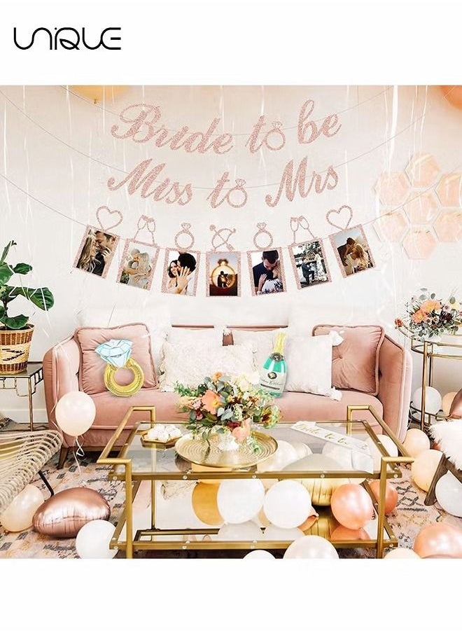 Unique - Rose Gold Bridal Shower Decorations - Bride To Be Happily Ever After Banner and Photo Banner for Bridal Shower/Wedding/Engagement Party Kit Supplies Decorations Decor (Rose Gold) - Image 1