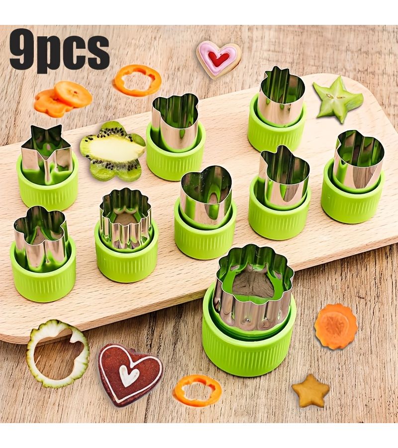 9pcs Vegetable Cutting Mold Sandwich Cookie Biscuit Stamp Fruit Shapes - Image 1