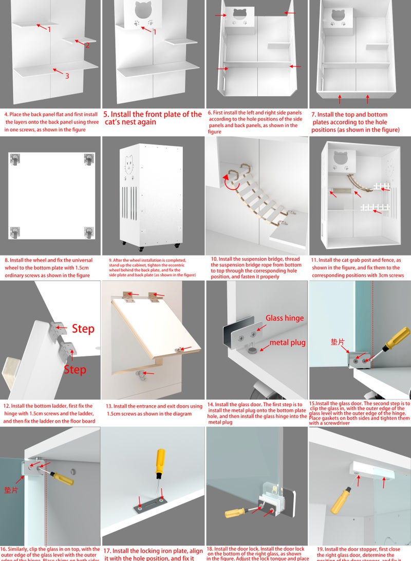 Sunshinee Sunshine Luxury Wood Cat Villa in Grey - C - with Glass Front Door, Small Side Door, Bottom Wheels for Easy Movement and 2 Indoor Scratchers 90*60*125 cm - Image 4