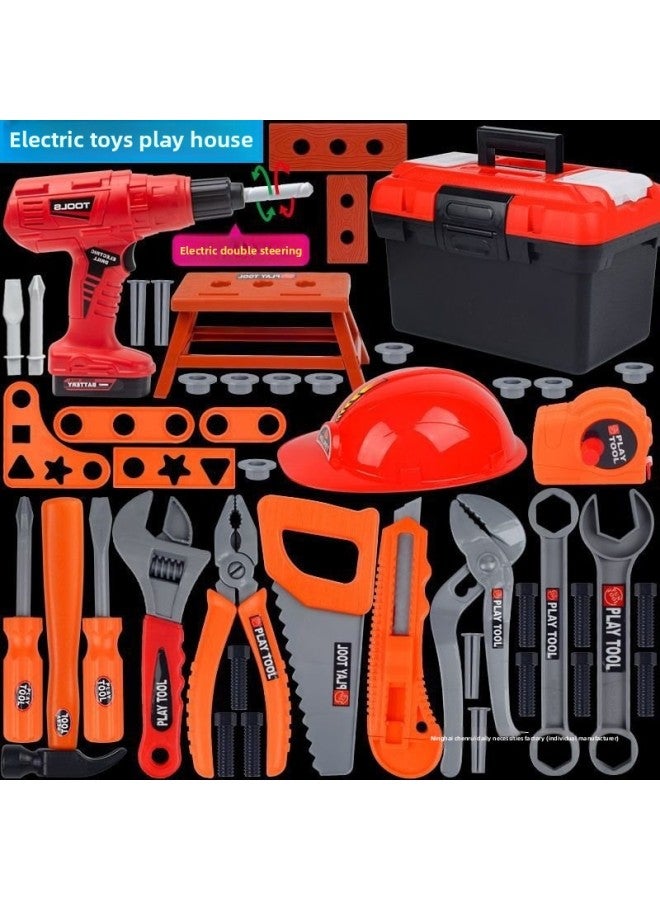 Children's Toolbox Toy Boy Play House Repair Screwdriver Baby Artificial Disassembly And Assembly Electric Drill And Chainsaw Set-Color:☆ ☆ ☆ [upgraded Version] 68-piece Set With Tool Box ☆ ☆ ☆ 