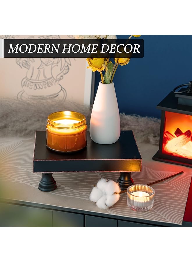 إيروريكس حامل قاعدة عصري للديكور في المطبخ، حامل خشبي مزخرف للعرض وصينية موزع الصابون الريفي وحامل الإسفنج، منظم سطح الطاولة والحوض باللون الأسود - Image 4