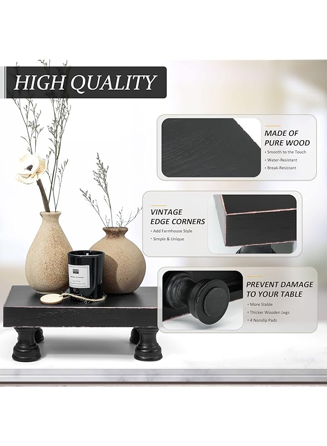 إيروريكس حامل قاعدة عصري للديكور في المطبخ، حامل خشبي مزخرف للعرض وصينية موزع الصابون الريفي وحامل الإسفنج، منظم سطح الطاولة والحوض باللون الأسود - Image 5