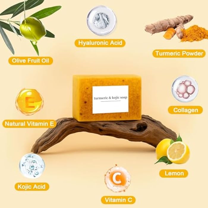 Peehss Turmeric Soap & Turmeric Face Wash Set, Honey Lemon Tumeric Kojic Soap Bar & Facial Cleanser Combo for Face & Body, Evens Skin Tone Deep Cleansing Moisturizing - Image 5