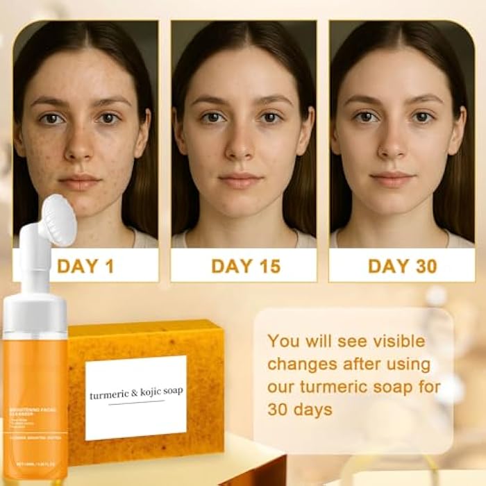 Peehss Turmeric Soap & Turmeric Face Wash Set, Honey Lemon Tumeric Kojic Soap Bar & Facial Cleanser Combo for Face & Body, Evens Skin Tone Deep Cleansing Moisturizing - Image 2