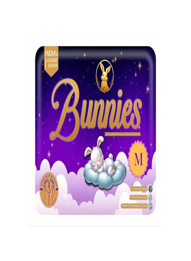 Bunnies Premium All Night Absorb Pant Style Baby Diapers, Medium (M) Size 7-12kg, Pack of 25 Ultra Soft Babies Diapers with Leakage Guard & Anti-Bacterial with 12 Hours Absorption