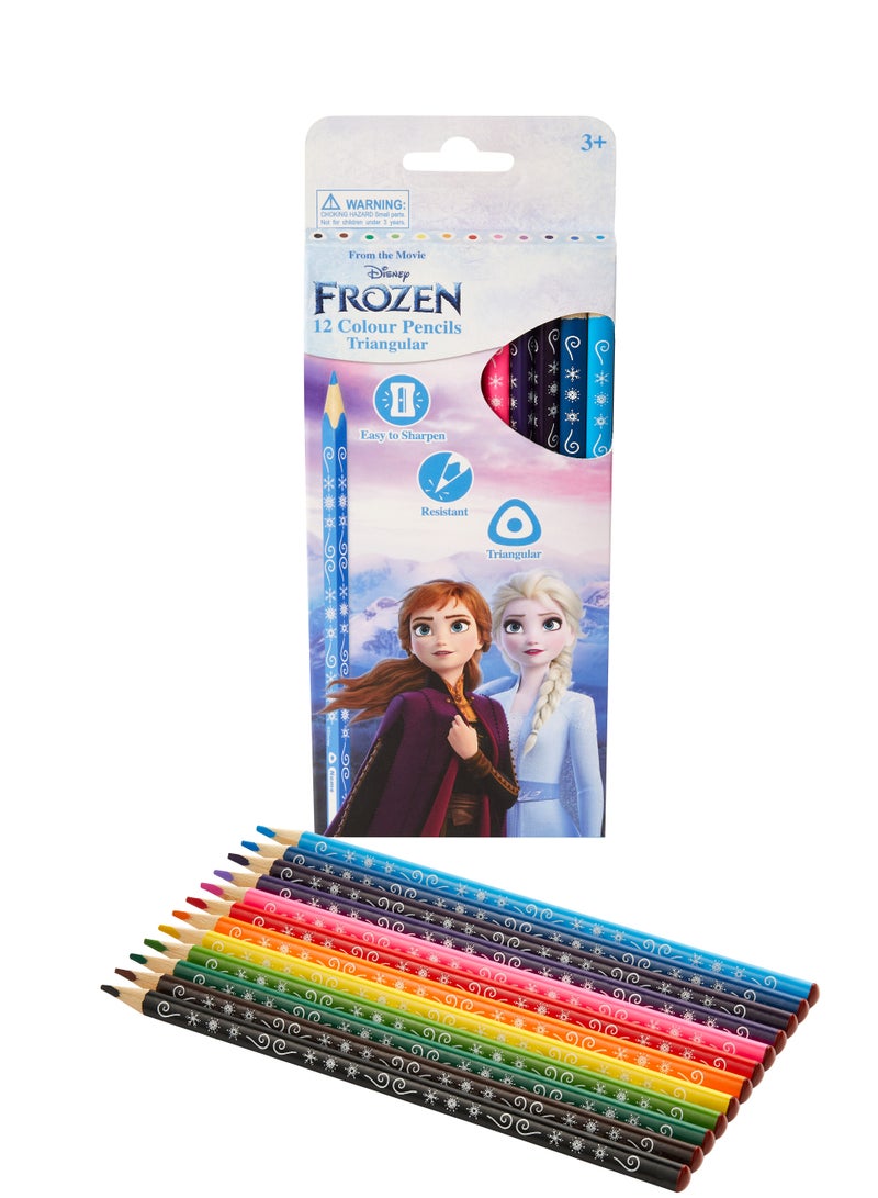 ديزني فروزن 12 أقلام تلوين مثلثة متعددة الألوان – قبضة مريحة، رؤوس مقاومة للكسر، سهلة البَرْي، ألوان زاهية وغنية، غير سامة – مثالية للفنانين الصغار ومعجبي ديزني. - Image 1