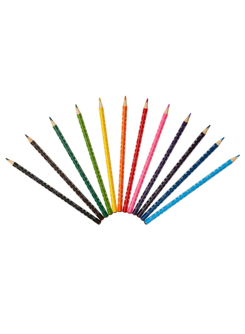 ديزني فروزن 12 أقلام تلوين مثلثة متعددة الألوان – قبضة مريحة، رؤوس مقاومة للكسر، سهلة البَرْي، ألوان زاهية وغنية، غير سامة – مثالية للفنانين الصغار ومعجبي ديزني. - Image 2