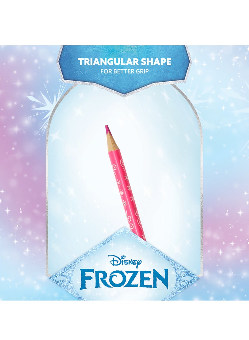 ديزني فروزن 12 أقلام تلوين مثلثة متعددة الألوان – قبضة مريحة، رؤوس مقاومة للكسر، سهلة البَرْي، ألوان زاهية وغنية، غير سامة – مثالية للفنانين الصغار ومعجبي ديزني. - Image 4