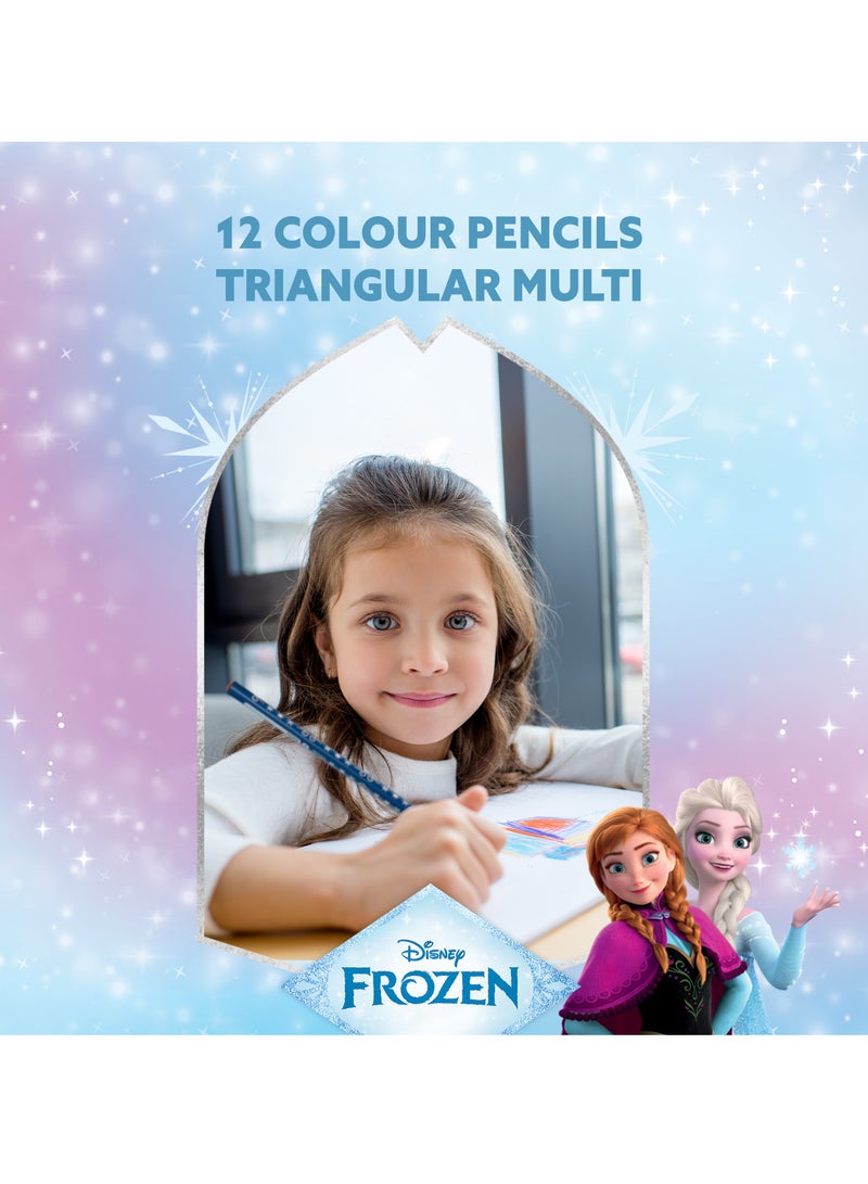 ديزني فروزن 12 أقلام تلوين مثلثة متعددة الألوان – قبضة مريحة، رؤوس مقاومة للكسر، سهلة البَرْي، ألوان زاهية وغنية، غير سامة – مثالية للفنانين الصغار ومعجبي ديزني. - Image 5