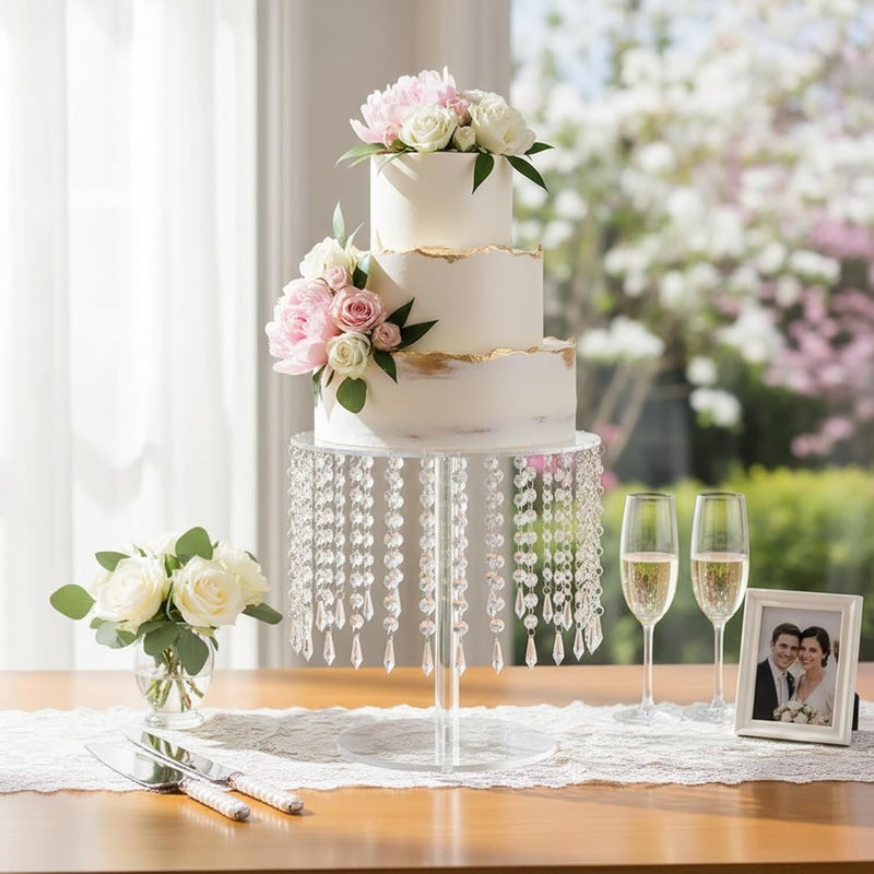 Lovecat Round Cake Stand - 12 Inch Diameter Acrylic Dessert Display Stand with Crystal Chandelier, Cupcakes Serving Plate for Party Wedding Birthday Festival Event Decorations - Image 2