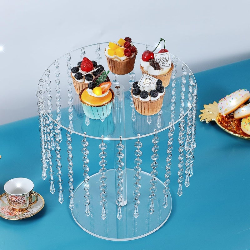 Lovecat Round Cake Stand - 12 Inch Diameter Acrylic Dessert Display Stand with Crystal Chandelier, Cupcakes Serving Plate for Party Wedding Birthday Festival Event Decorations - Image 3