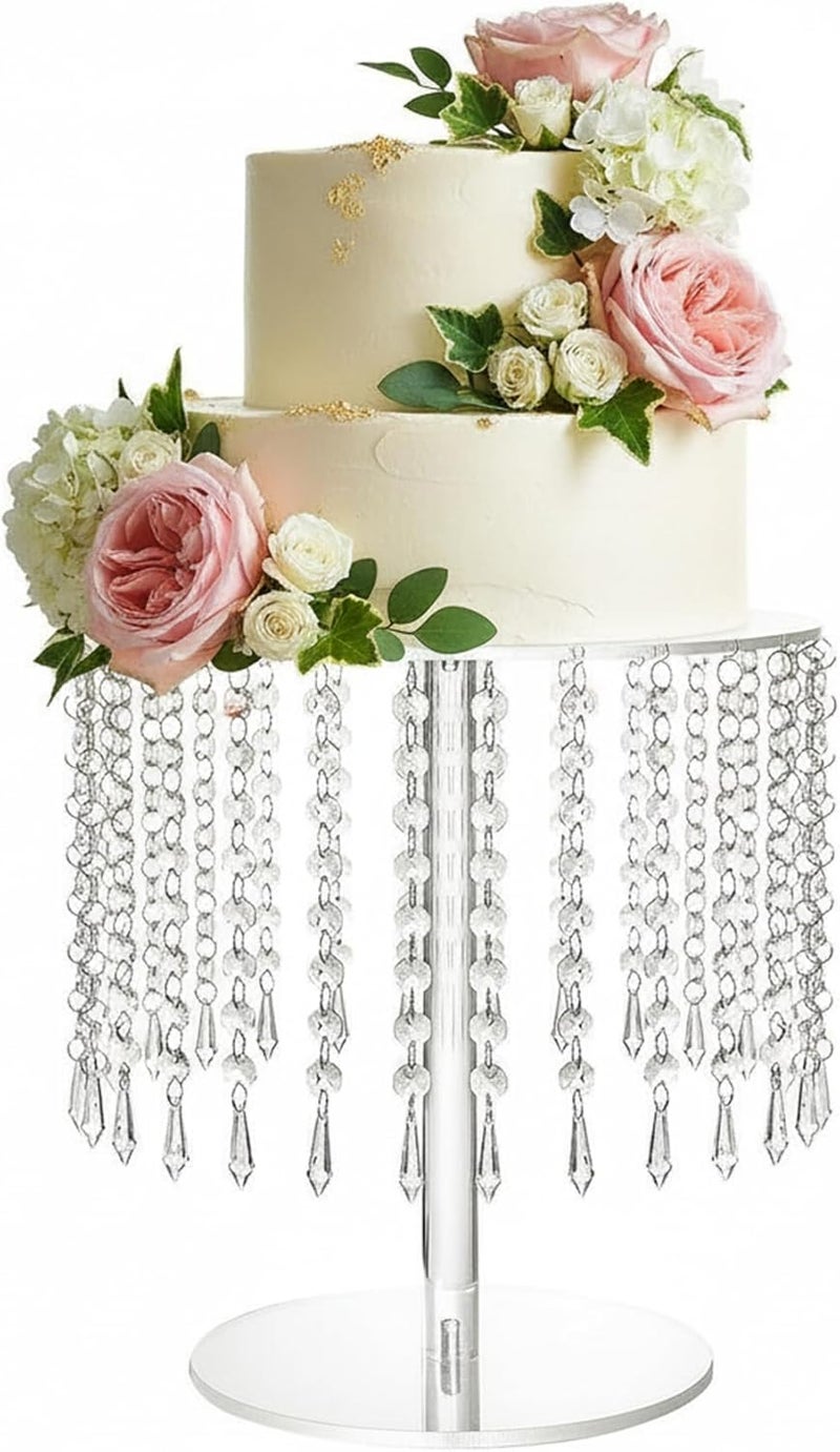 Lovecat Round Cake Stand - 12 Inch Diameter Acrylic Dessert Display Stand with Crystal Chandelier, Cupcakes Serving Plate for Party Wedding Birthday Festival Event Decorations - Image 1