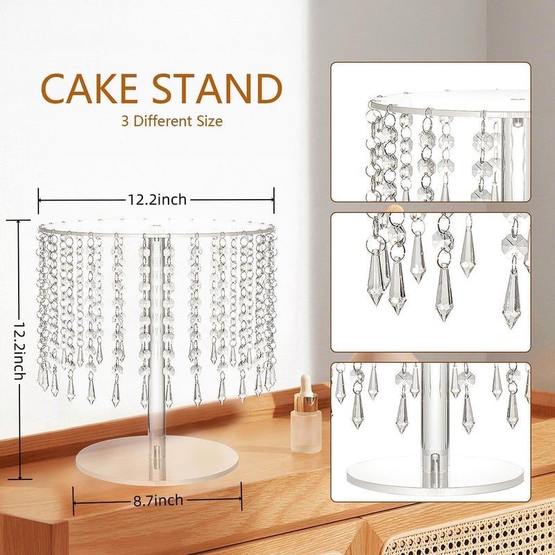 Lovecat Round Cake Stand - 12 Inch Diameter Acrylic Dessert Display Stand with Crystal Chandelier, Cupcakes Serving Plate for Party Wedding Birthday Festival Event Decorations - Image 5