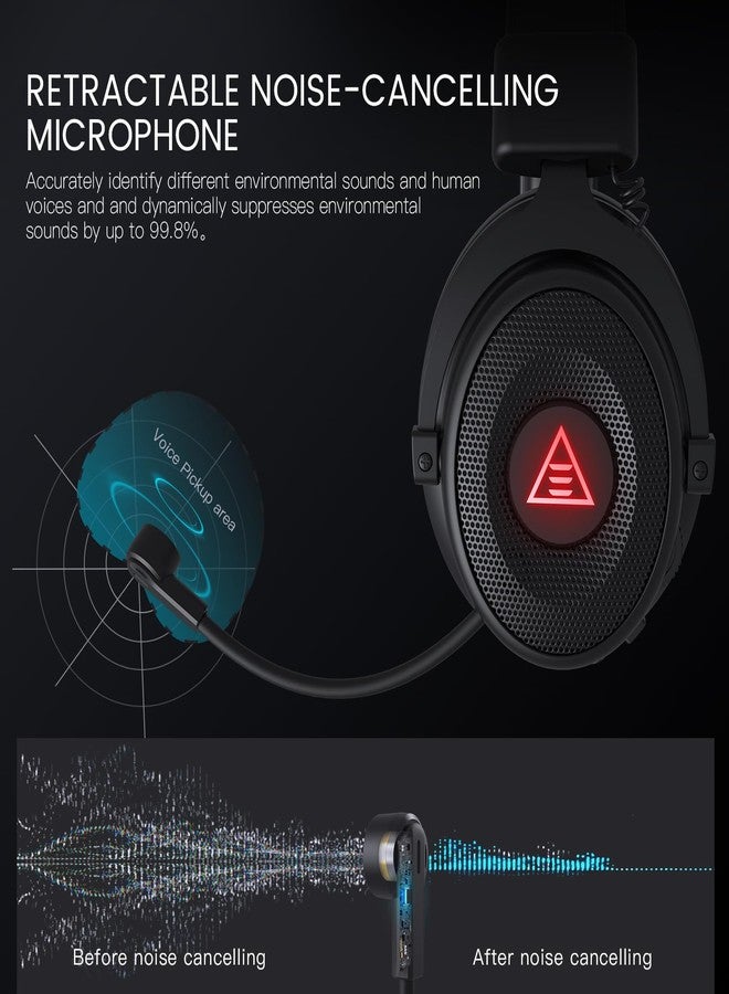 EKSA USB Gaming Headset for PC - Computer Headset with Detachable Noise Cancelling Mic, Surround‑Tuned Audio, 50MM Driver - Headphones with Microphone for PS4/PS5, Xbox One, Laptop, Office (Wireless) - Image 5