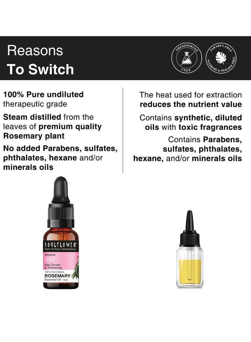 Soulflower Rosemary Essential Oil for Hair Growth Hair Fall Control and Nourishment Skin Care Clinically Tested and Ecocert Certified Organic 100% Pure Natural Undiluted 15ml - Image 3